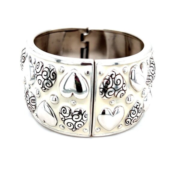 Brighton White Enamel Hearts Thick Bangle - Picture 5 of 10